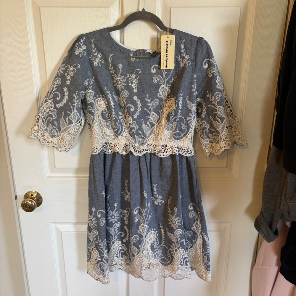 The Clothing Company denim and Cream Fit and Flare Mini Dress